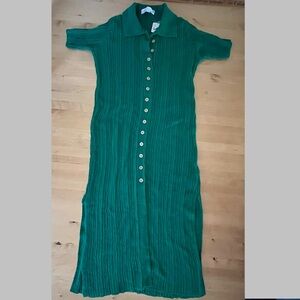 Free People Green Button-Front Midi Maxi Dress Beach Coverup Rib Knit size M